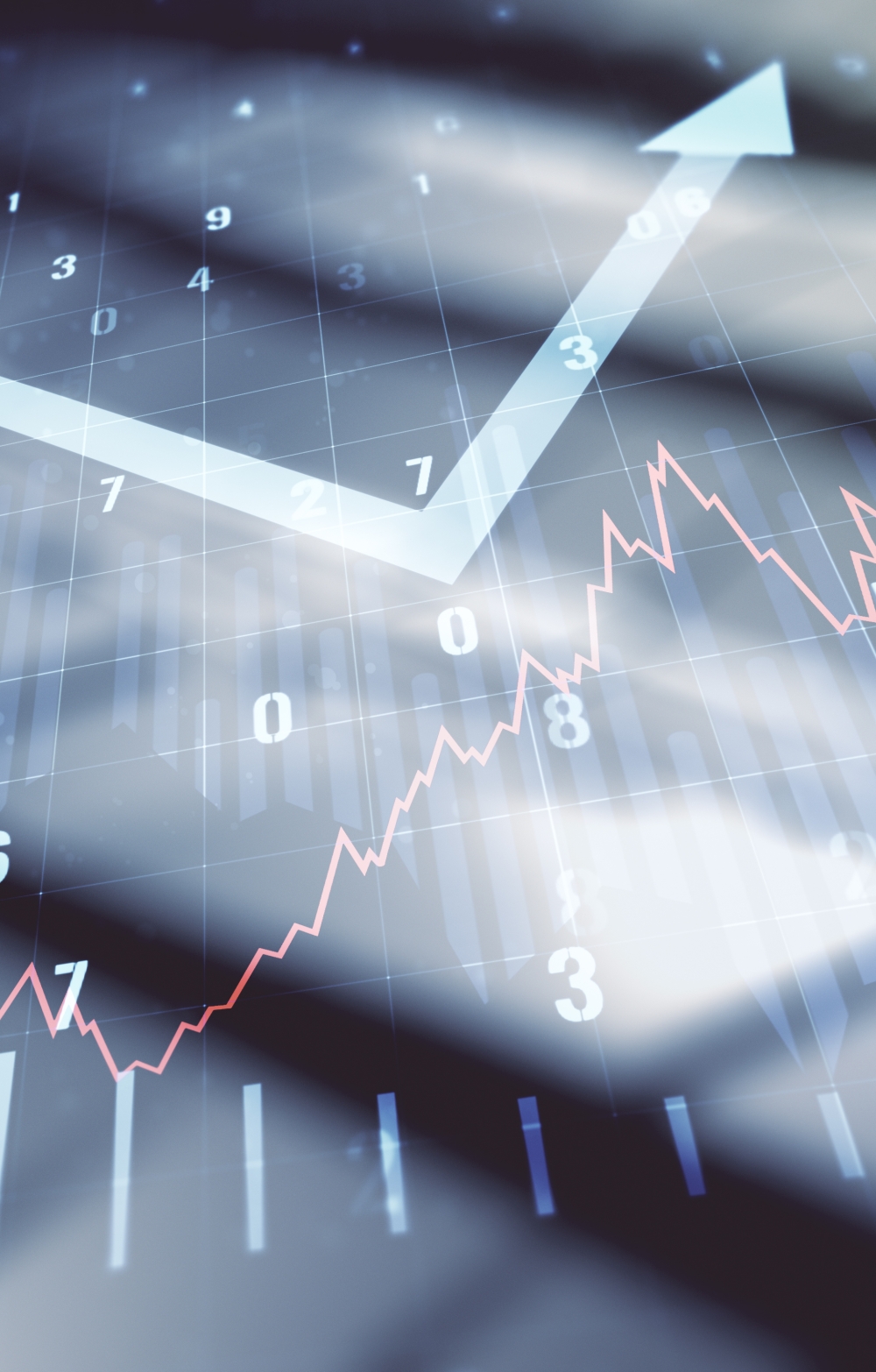 Upward statistical arrow in blue